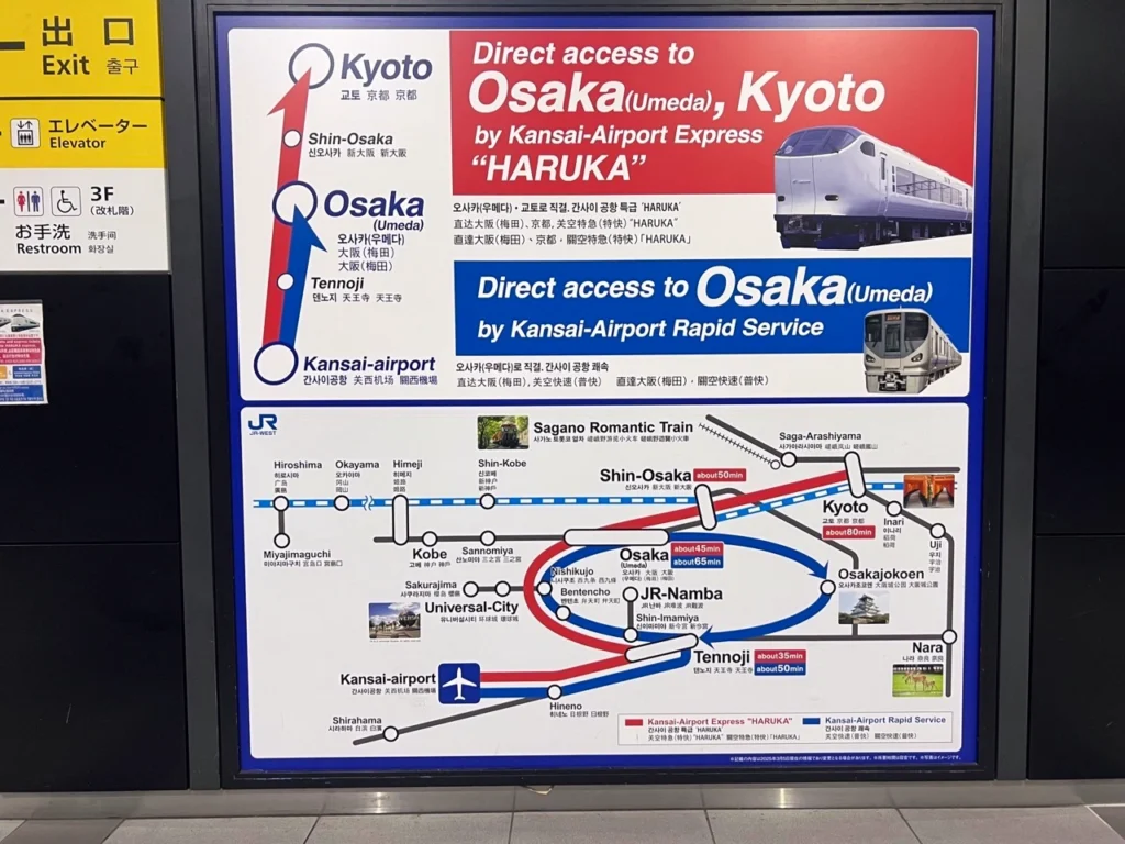 關空特急 Haruka 與關空快速路線圖