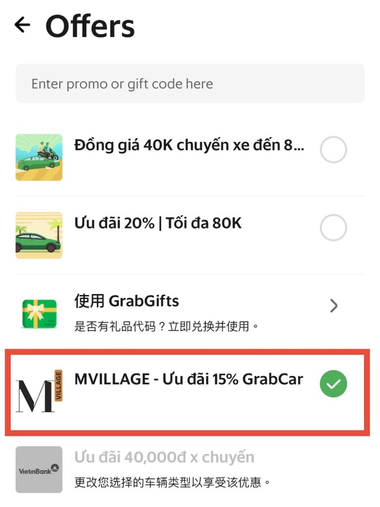 M Village Nguyễn Du grab discount