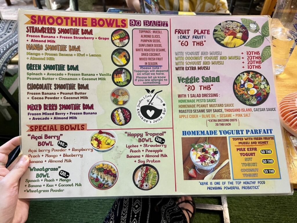 Khunkae's Juice Bar menu