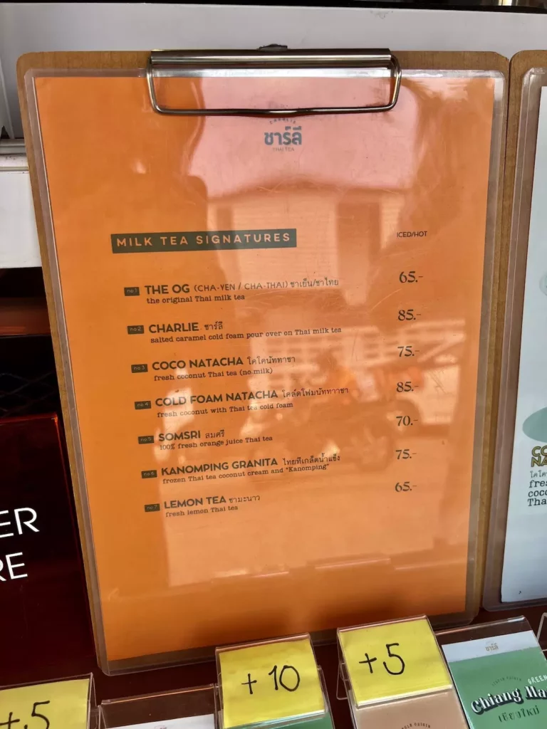 CHARLIE Thai Tea menu