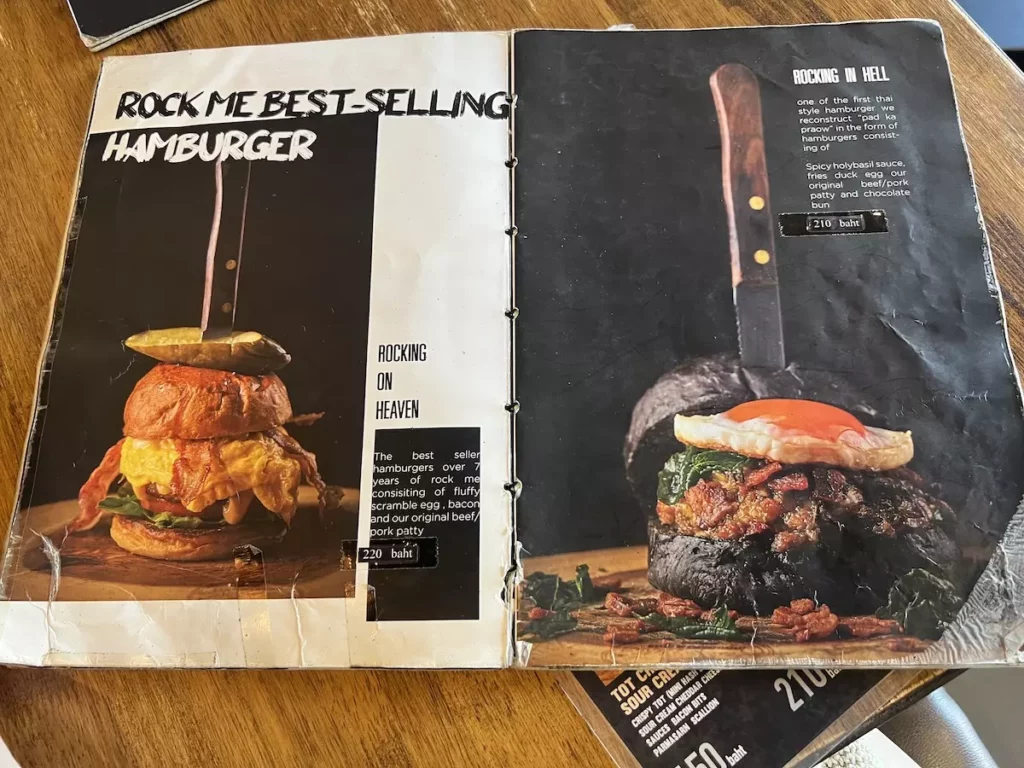 Rock Me Burger menu