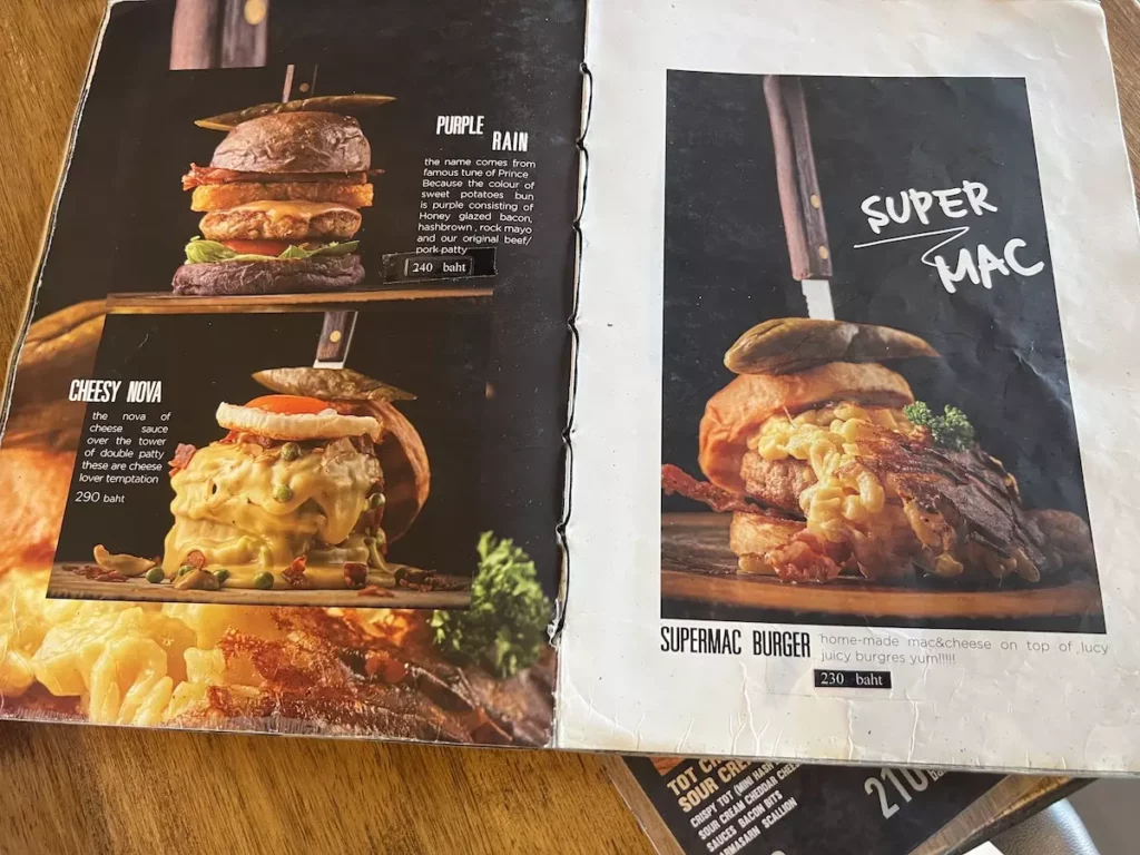 Rock Me Burger menu