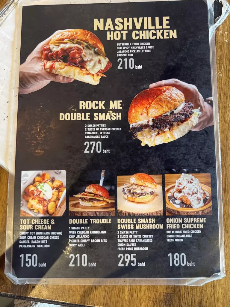 Rock Me Burger menu