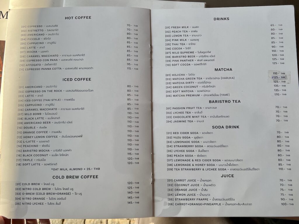 The Baristro Asian Style menu