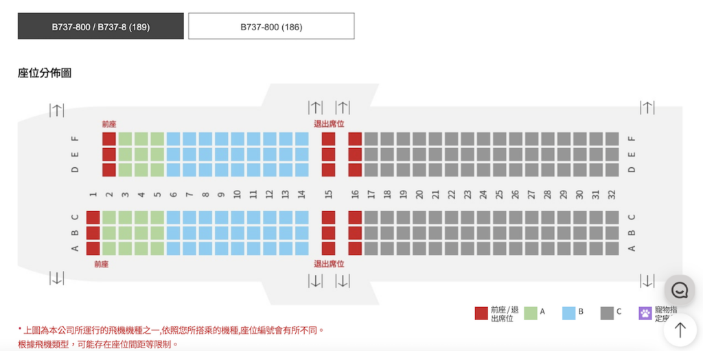 易斯達航空座位分佈圖