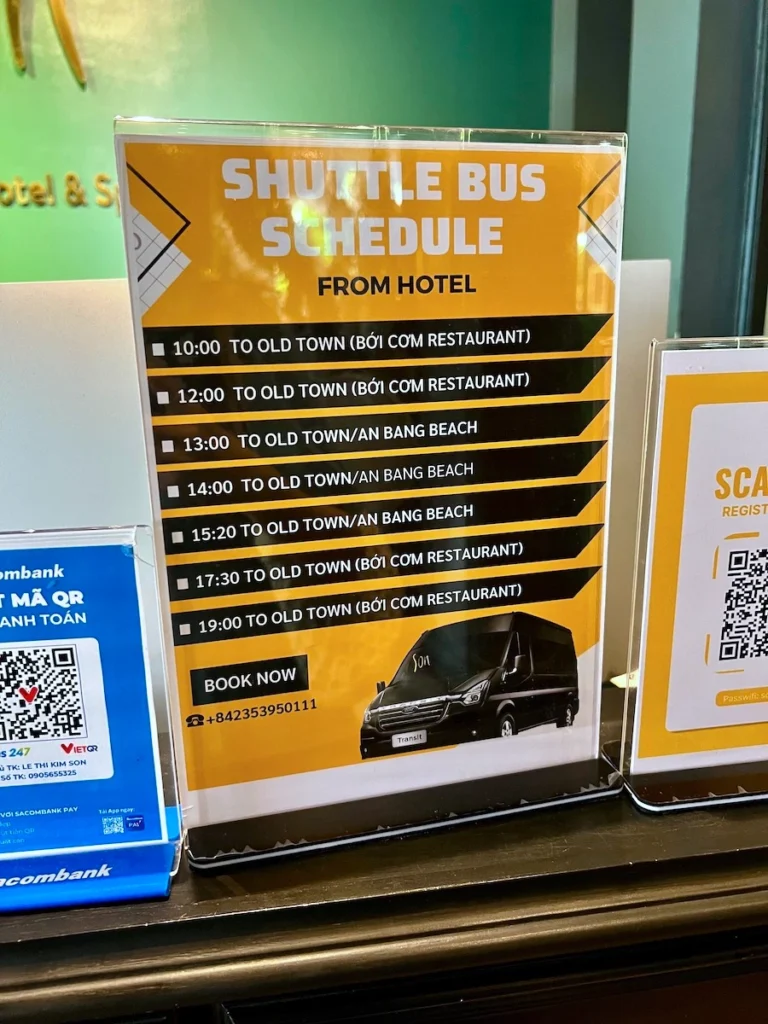 會安飯店接駁車時刻表 Son Hoi An Boutique Hotel & Spa