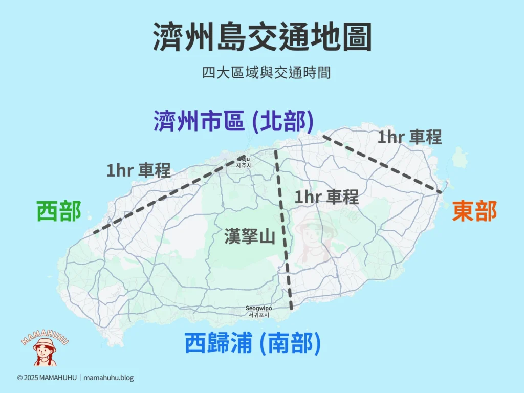 濟州島交通地圖 主要區域與交通時間