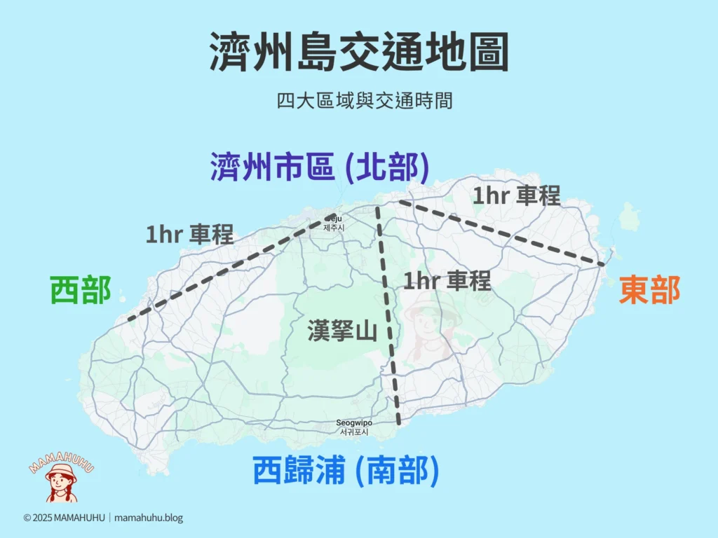 濟州島區域地圖 交通時間