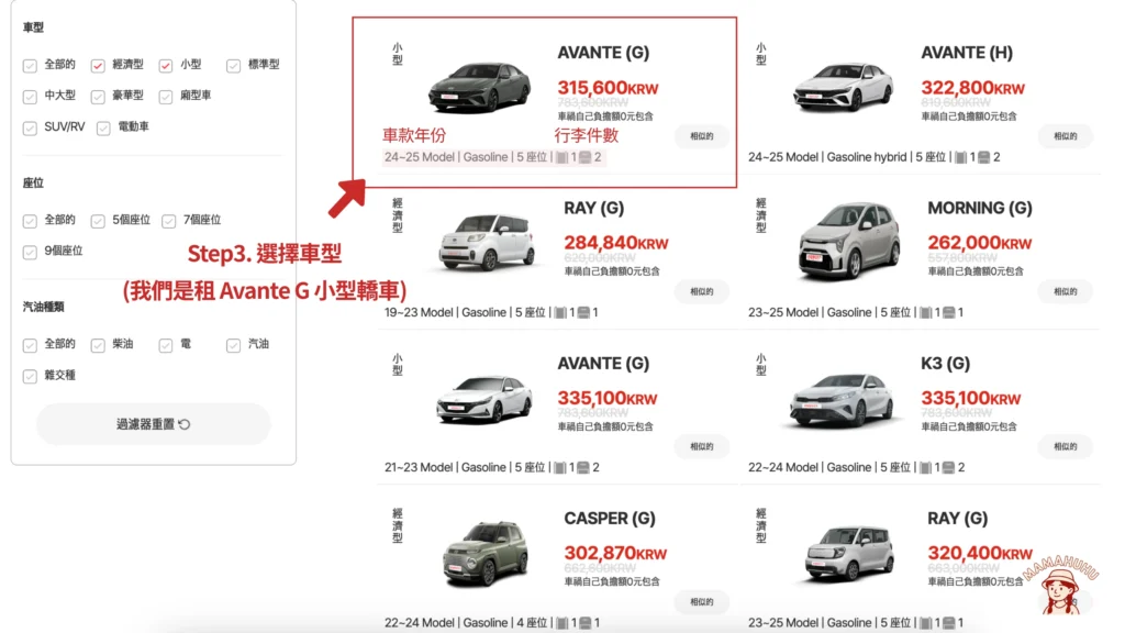 樂天租車|選擇車型