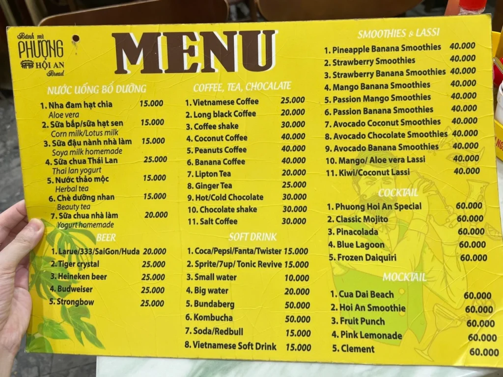 Banh Mi Phuong 菜單價格