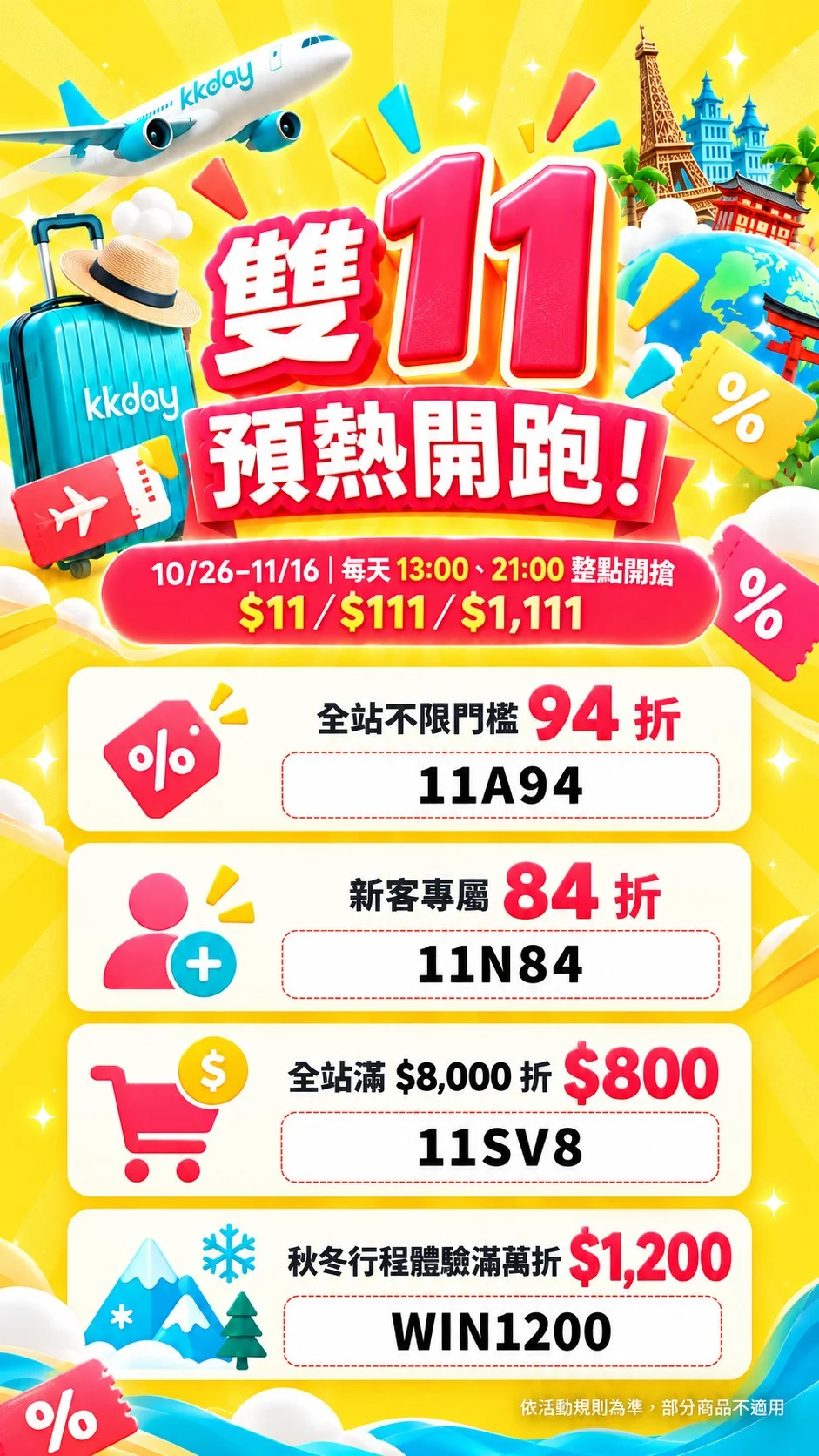kkday 雙十一活動優惠